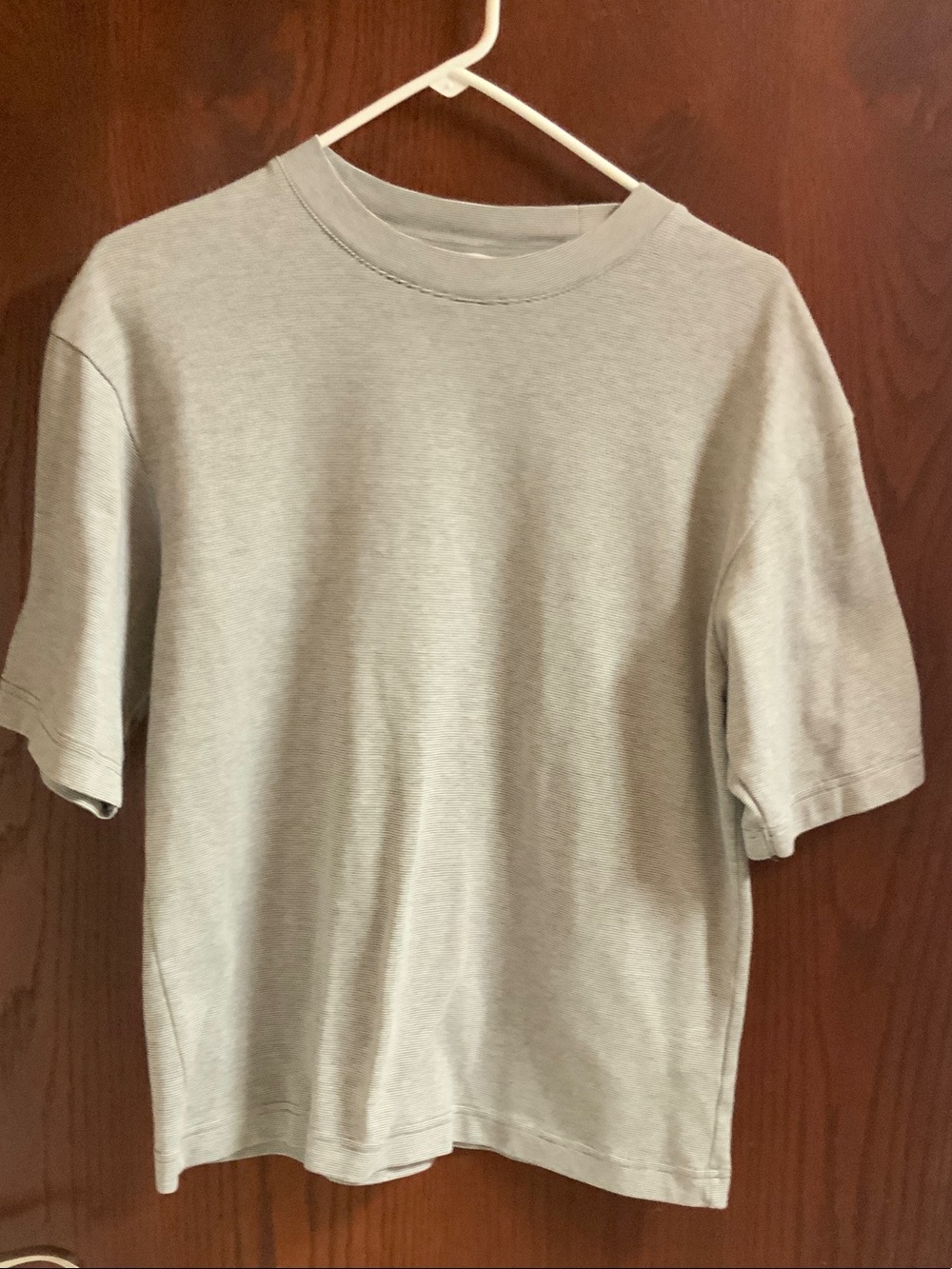 Uniqlo U Striped Crewneck Tee in Light & Dark Gray Stripes